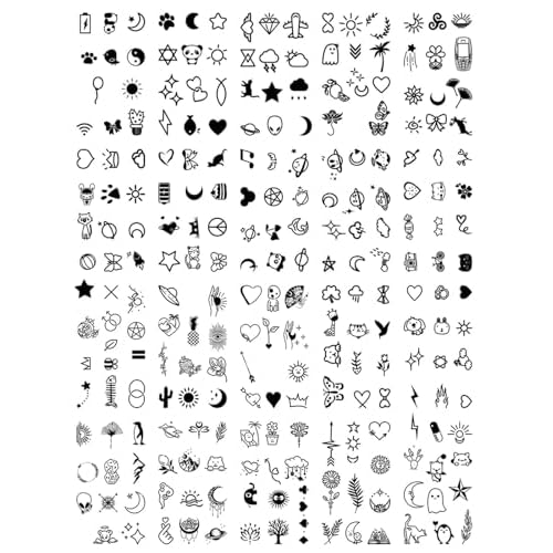 30 Sheets Cute Tiny Temporary Tattoos for Women Men Finger Hands, Fake Tattoo Stickers Bulk Black Long Lasting Waterproof Tattoos for Adults Neck Arms