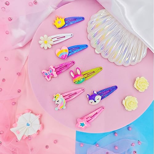 PinkSheep Unicorn Butterfly Hair Accessories - 8 Pairs/16 Pack Metal Snap Clips, Barrettes, and Sparkly Hair Pins for Girls