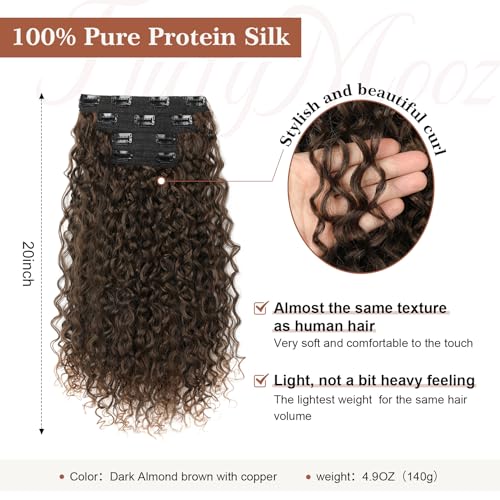 Flufymooz Clip-In Hair Extensions 20 Inch Curly Dark Almond Brown