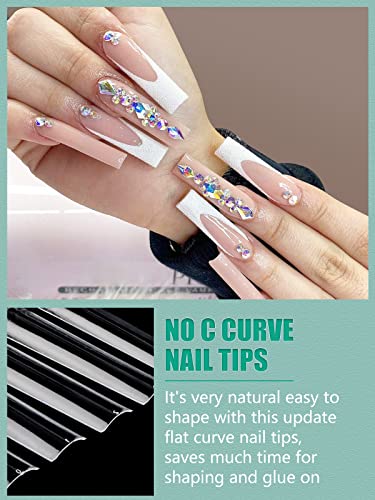 3XL Square Nail Tips - 504 Pcs No C Curve Clear Half Cover Fake Nails