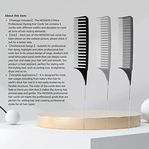 SKYPIA 3 Piece Professional Dyeing Hair Comb Set - Highlight Combs with Long Stainless Steel Rat Tail for Weaving and Styling (Black)