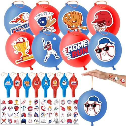 Baseball Party Favors Pack - 72 Pieces with Punch Balloons & Tattoos