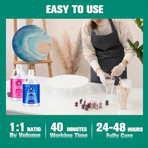 Teexpert Epoxy Resin Crystal Clear: 1 Gallon Epoxy Resin Kit Casting Resin Non Toxic High Gloss for Casting Coating Art DIY Craft Jewelry Wood Table - 2 Part(64oz Resin and 64oz Hardener)