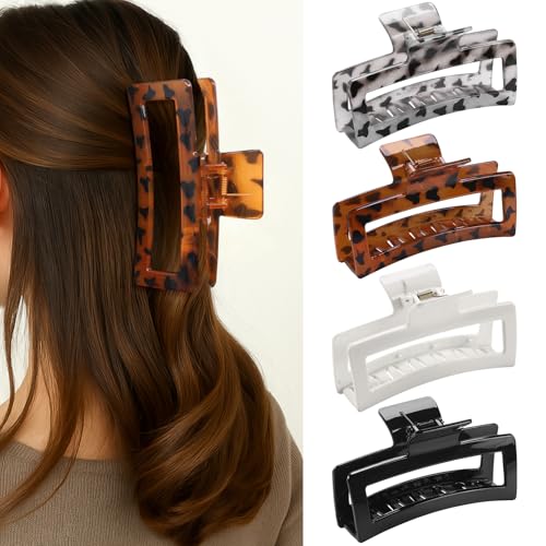 5 Inch Jumbo Claw Clips, 4-Pack Leopard Hair Clips