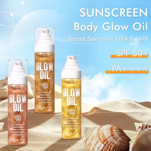 Sunscreen Body Glow Oil¡¼SPF 50¡½¡¼Lightweight¡½¡¼Natural Ingredient¡½Broad Spectrum Shimmer Sunscreen For Face and Body, ROSE