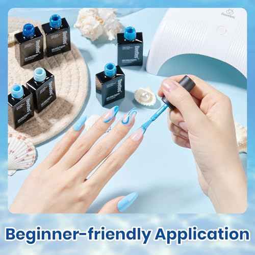 Beetles Blue Gel Polish Set Winter Gel Nail Polish 6 Colors Light Baby Dark Navy Blue Soak off Uv Led Lamp Needed Manicure DIY Home Gifts for Women Ocean Range