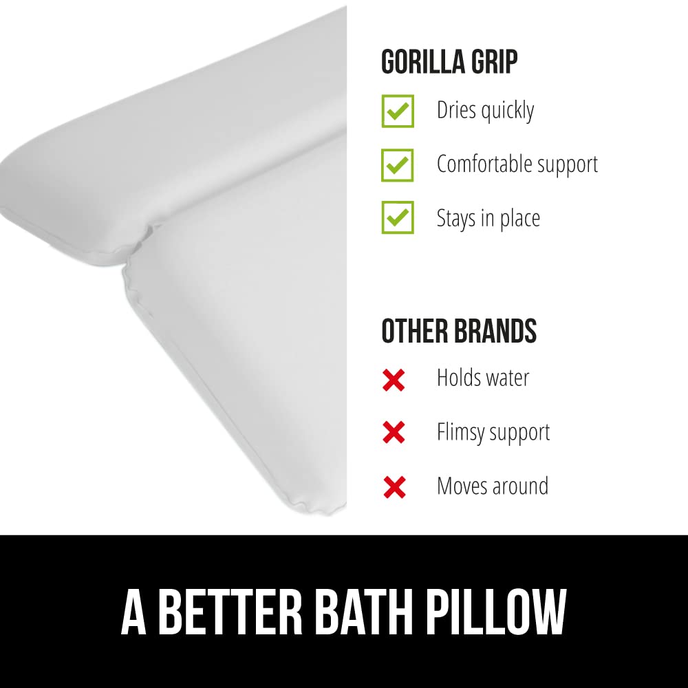 GORILLA GRIP Bath Pillow for Tub, Headrest for Neck and Back Support, Luxury Bathtub Pillows, Hot Tub Cushions, Bathroom Accessories for Women, Relaxing Spa Gifts for Mom Wife Girlfriend 2 Panel White