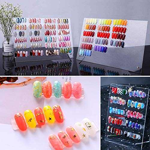 BetterJonny 1PCS Transparent Acrylic Nail Art Display Holder, 50PCS Stand With 3M Double Sided Tape for Professional Salon False Sample Display
