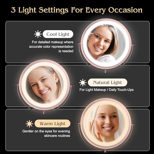 MIRRORVANA Lighted Make Up Mirror with 15X Magnification - 15X & 1X Double Sided LED Makeup Mirror with 3 Lighting Modes, Rechargeable Battery with USB Cable - 8" Wide & 15" Tall (Antique Bronze)