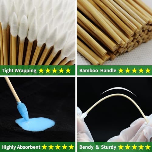 6-Inch Pointed Cotton Swabs with Bamboo Sticks, 200-Pack, Biodegradable Makeup & Cleaning Applicators