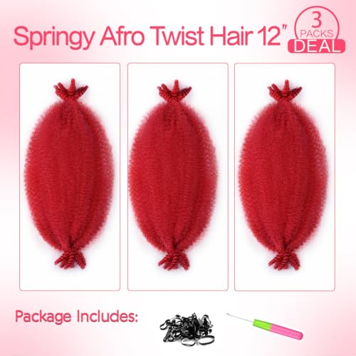 FEILIMEI Marley Twist Braiding Hair Pre-Stretched Red 12 Inch Pack of 3
