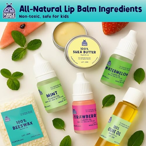 PURPLE LADYBUG DIY Lip Balm Making Kit - Easter Gifts for Kids Idea for 8-12 Tweens & Teens, Birthday Gifts for 9 10 Year Old Girls - Fun 10 Year Old Girl Gifts, Make Your Own Lip Balm with 3 Flavors