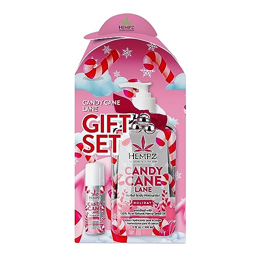 Hempz Holiday Gift Set, Candy Cane Lane Moisturizer (17 Oz) & Lip Balm (.44 Oz) – Holiday Moisturizing Lip Balm & Hydrating Lotion Skin Care Gift Set for Women & Men for Combatting Dry Lips & Skin