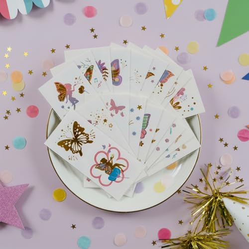 PapaKit 36 Pc Butterflies & Fairies Temporary Tattoo Set, 18 Individually Wrapped Sheets | Party Favors, Classroom Rewards, Birthday Goodie Bag Fillers