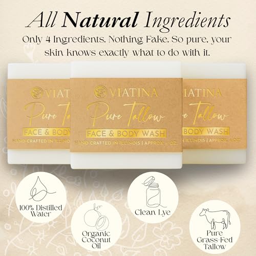 Beef Tallow Soap Bar - All Natural Grass Fed Beef Tallow - No artificial fragrances - Handcrafted in Illinois - 3 Pack