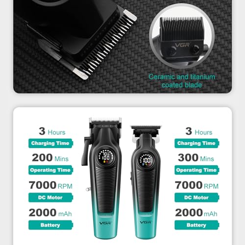 VGR Hair Clipper & Trimmer Combo Set, Cordless Barber Kit with LED Display