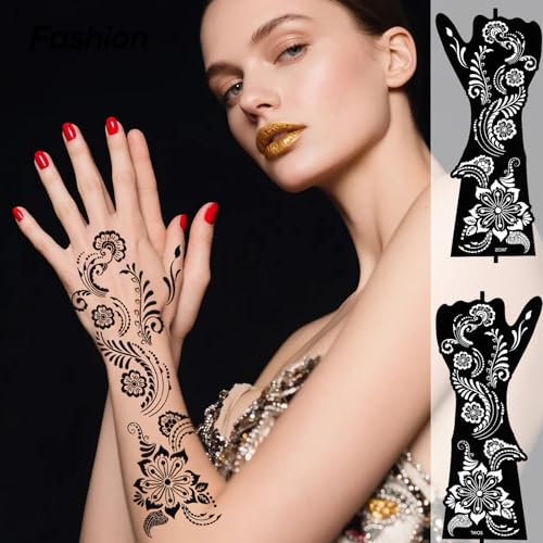 Henna Tattoo Stencil Kit - 10 Reusable Sheets for Hand & Body
