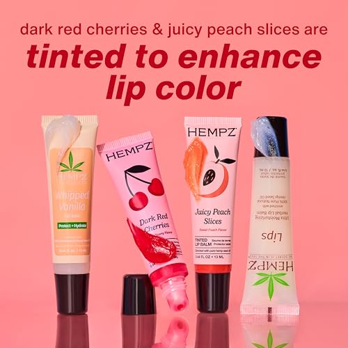 Hempz New Lip Balm Gift Set, Juicy Peach, Dark Red Cherries, Original and Whipped Vanilla, 4 Pack Set
