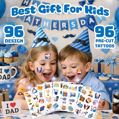 96 PCS Father's Day Temporary Tattoos for Kids | Dad Theme