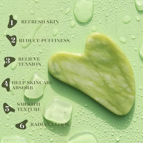 Jade Roller & Gua Sha Set for Face Sculpting - Cooling Facial Massage Tool