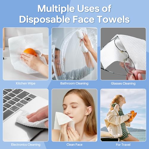Disposable Face Towels 100 Count, Ultra Soft & Thick Facial Towels for Sensitive Skin, Biodegradable & Lint-Free Makeup Remover Dry Wipes, Multi-Purpose Cleansing Towelettes for Face Wipes