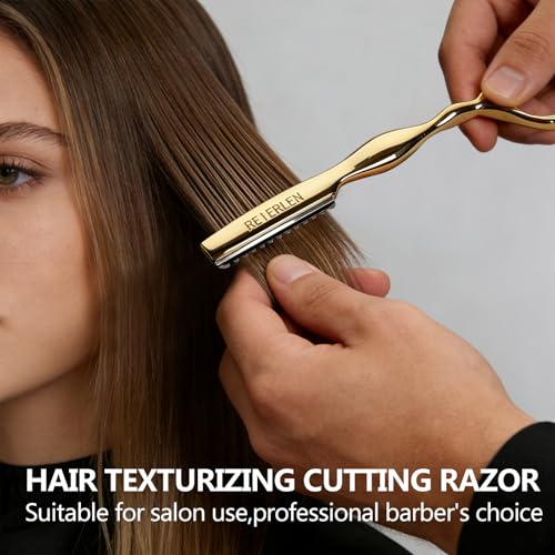 Professional Hair Razors for Cutting - Gold Stainless Steel with 10 Blades