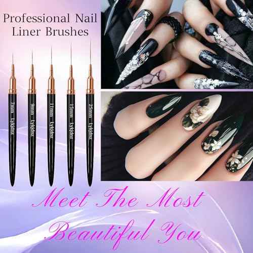 5pcs Nail Art Liner Brushes, Liner Brush For Nails Gel, Painting Art Design Brush Set Nail Dotting Drawing Tool For Long Lines, Thin Details, Fine Drawing Sizes 7/9/11/15/25mm£¨Black£©