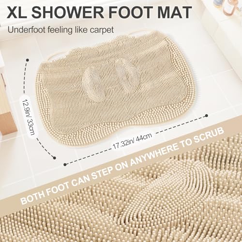 Foot Scrubber Mat Large Feet Scrubber Dead Skin for Shower Floor Wall Bathtub & Pumice Stone 2 Pack- Foot Spa Callus Remover Exfoliating Toes Deap Clean Brush Message Relax Suction Cups, Cream White
