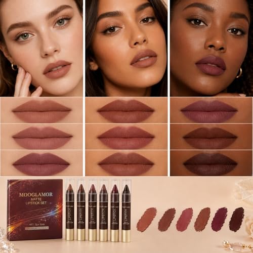 6-Piece Matte Lip Liner & Lipstick Set - Red Tones
