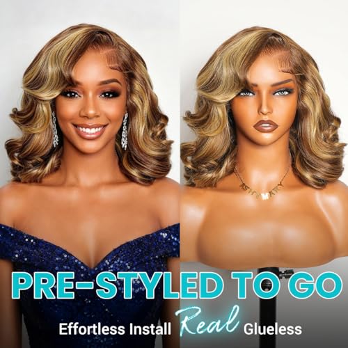 Ashimary Body Wave Bob Wig 14" Glueless Human Hair 7x5 Lace