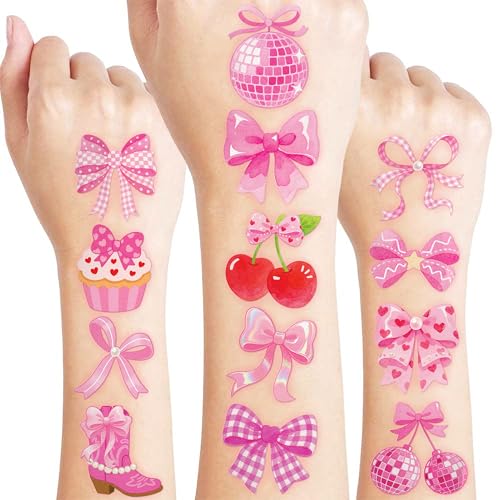 120 PCS Pink Bow Temporary Tattoos - Party Favors & Stickers