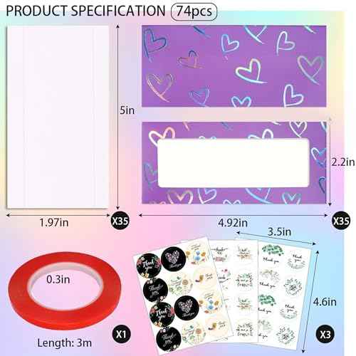 74PCS Empty Press on Nails Packaging Box Set Includes 35PCS Empty Nail Package Box, 35PCS White Background Paper, 1pc Double Sided Tape and 3 Thank You Stickers, for Press on Nail Business