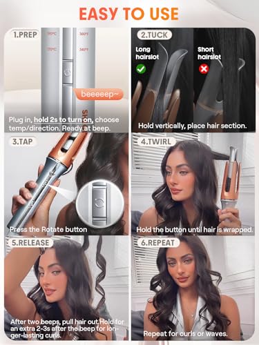 SHEGLAM Automatic Curling Iron 1 1/4" - Fast Heating, 3 Temps