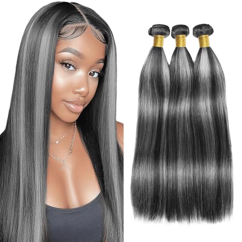 P1B Gray Straight Hair Bundles - 24 26 28 Inch