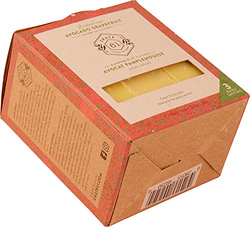 Crate 61, Handmade in Canada, Plant Based Cold Process Natural Bar Soap For Face And Body, With Premium Essential Oils, Eucalyptus & Peppermint For Men And Women 3 Pack (Avocado Grapefruit)