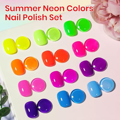 12-Color Neon Nail Polish Set - Quick Dry, No Lamp Needed