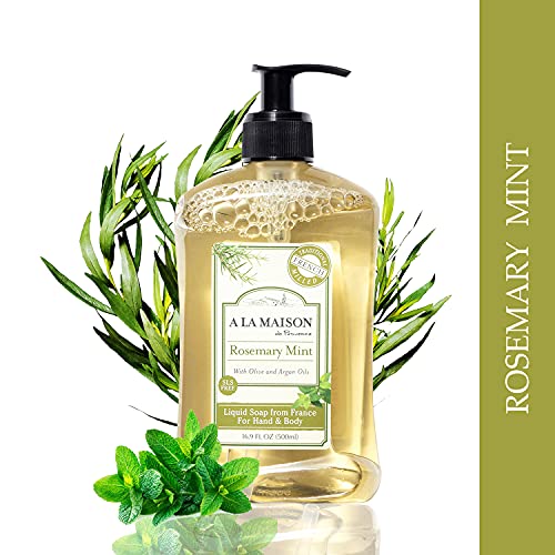 A LA MAISON French Liquid Hand Soap, Rosemary Mint - Natural Hand Wash Made with Essential Oils - Biodegradable, Plant-Based, Vegan, Cruelty-Free, Alcohol & Paraben Free (16.9 oz, 3 Pack)