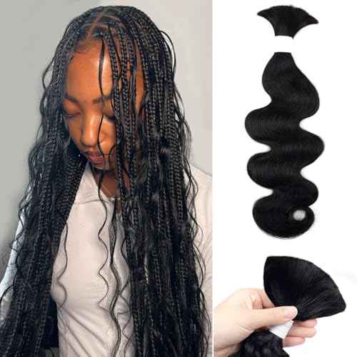 Human Braiding Hair 100g One Bundle/Pack 20 Inch Natural Black Body Wave Curly Bulk Human Hair for Braiding No Weft 100% Unprocessed Brazilian Human Hair Braiding Hair for Boho Braids
