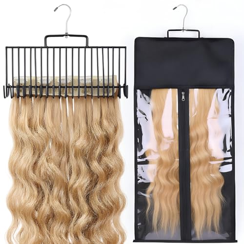 Hair Extension Holder with 38 Hooks & Transparent Storage Bag