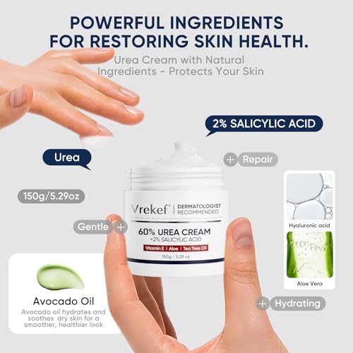 VREKEF Urea Cream 60% with Salicylic Acid for Dry Cracked Feet - 5.29 oz