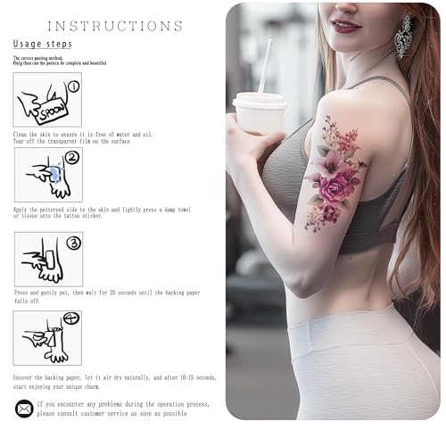 Temporary Tattoos for Women 30 Pc Watercolor Floral