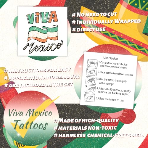 120 Pcs Mexican Independence Day Glitter Temporary Tattoos