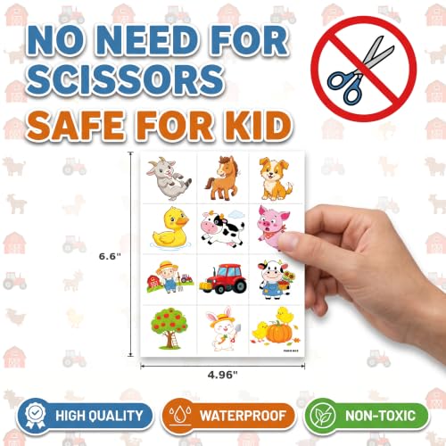 96 Farm Temporary Tattoos for Kids - Pre-Cut Barnyard