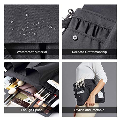Rownyeon Professional Cosmetic Makeup Brush Bag Case Portable Cosmetic Brush Holder Organizer with Artist Adjustable Belt Strap(Brushes Not Included)