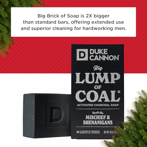 Duke Cannon Lump of Coal Holiday Soap ? Charcoal, Bergamot & Black Pepper ? 10oz XL, Paraben-Free, Triple-Milled, Hydrating, American-Made Men's Gift 6 Pack