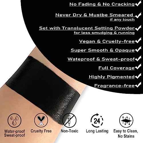 CCbeauty Black Face Paint Stick, Face Painting Kit, Full Coverage SFX Makeup Foundation, Professional Non-Toxic Body Paint for Halloween Costume Cosplay Party, Skeleton, Clown, Catrina Makeup