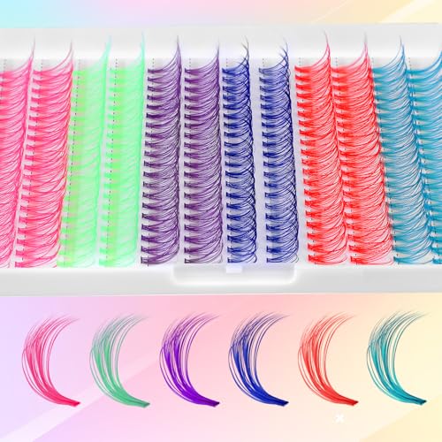 240 Pcs Colored Lash Clusters - 8 Colors, 14mm/16mm D Curl