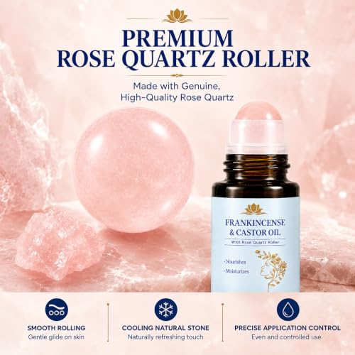 Organic Castor Oil Roll-On with Rose Quartz Roller - 100% Pure