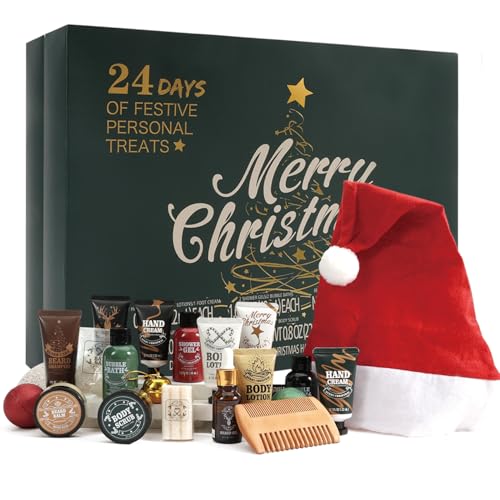 Rinse&Robust Mens Christmas Gifts 2025 Advent Calendar 24PCS Beauty Advent Calendar for Men Christmas Advent Calendars Holiday Gifts 24 Days Countdown Calendar Beard Care Grooming for Men
