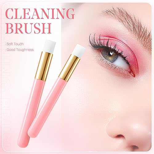 Pink Eyelash Brush Set - 2PCS Eyelash & Makeup Cleaning Brushes